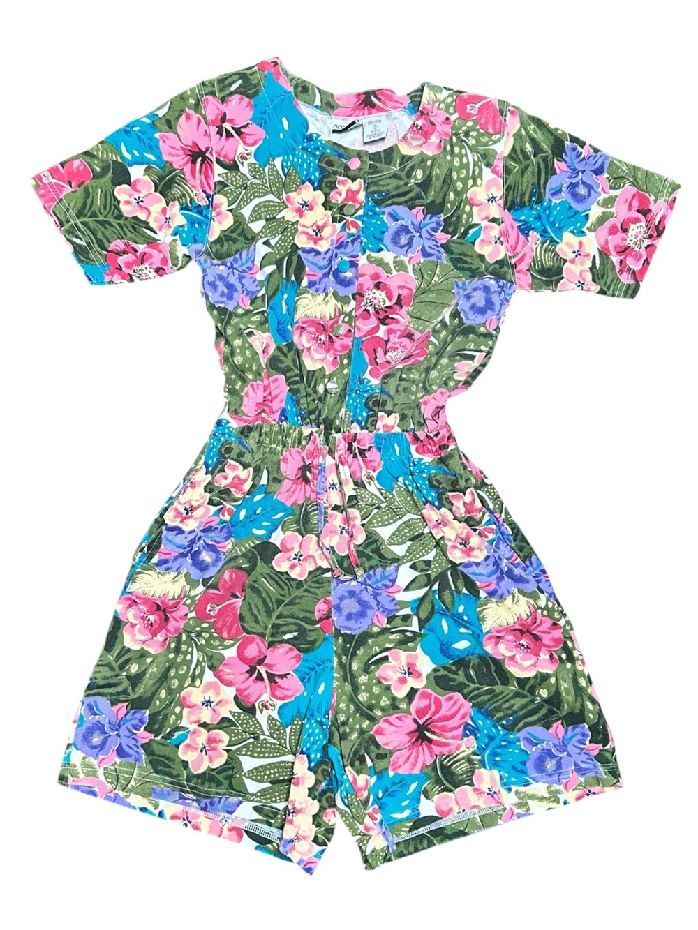 Vintage Occasion Floral Romper 100% Cotton 90s Colorful Tr0pical Size Small